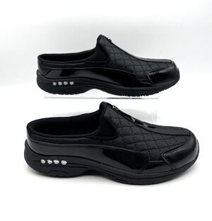 Easy Spirit Women's Black Travel Time Quilted Patent Slip On Clogs Size 6.5 NIB